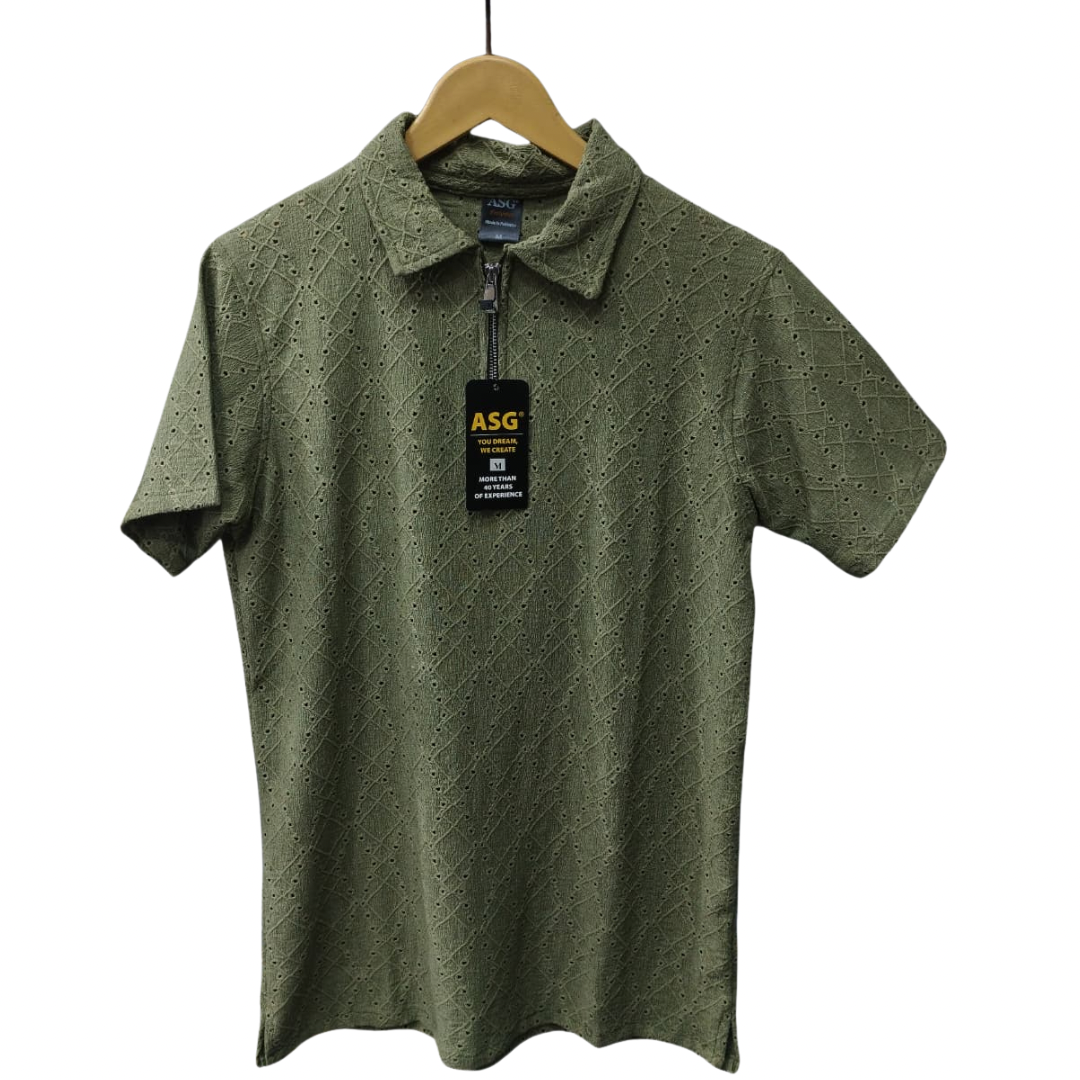 Textured olive green polo tshirt