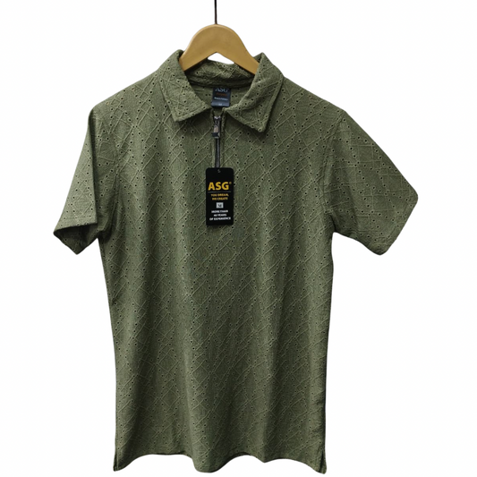 Textured olive green polo tshirt