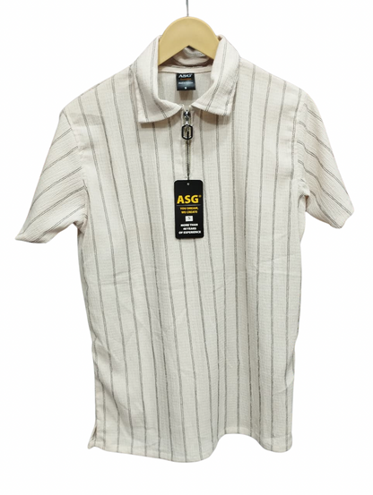 Zipper Stripped Polo Tshirt
