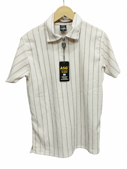 Zipper Stripped Polo Tshirt