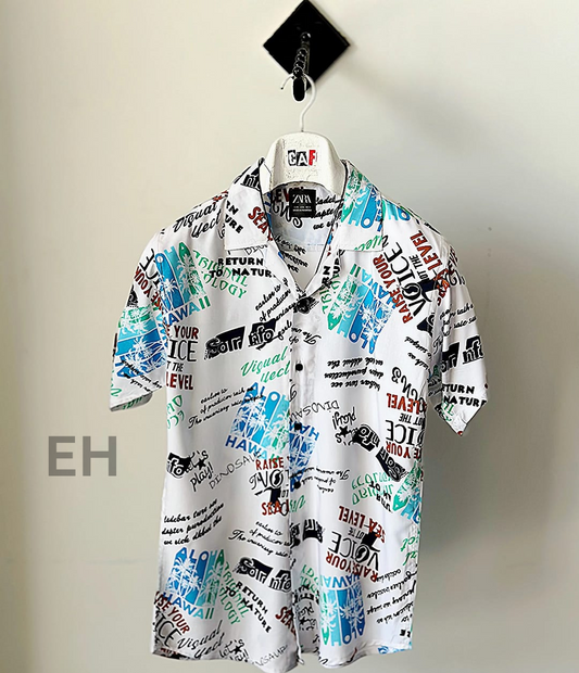 Tropical Graphic Print Button-Up Shirt  White Multicolor