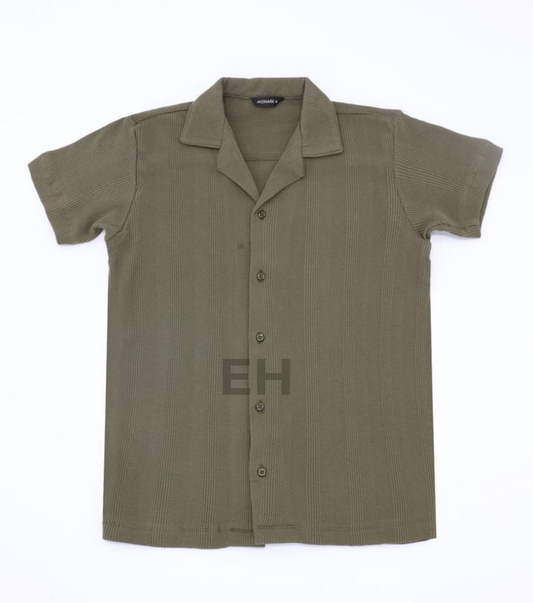 Men’s Olive Green Half Sleeve Button-Down Shirt  Relaxed Fit