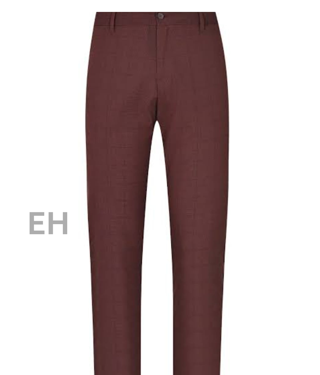 Men’s Maroon Slim Fit Pants with Subtle Check Pattern  Description: