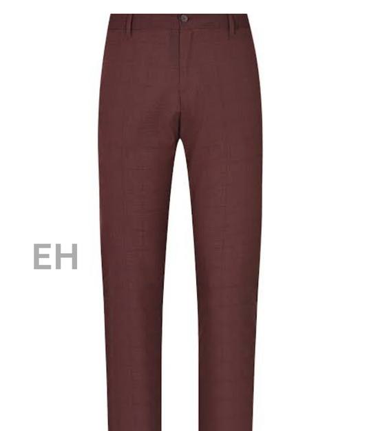 Men’s Maroon Slim Fit Pants with Subtle Check Pattern  Description: