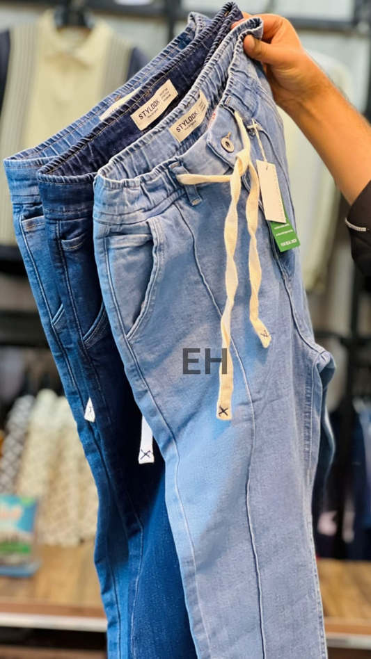 Men’s Blue Jogger Pants with Drawstring Available in Light and Dark Blue