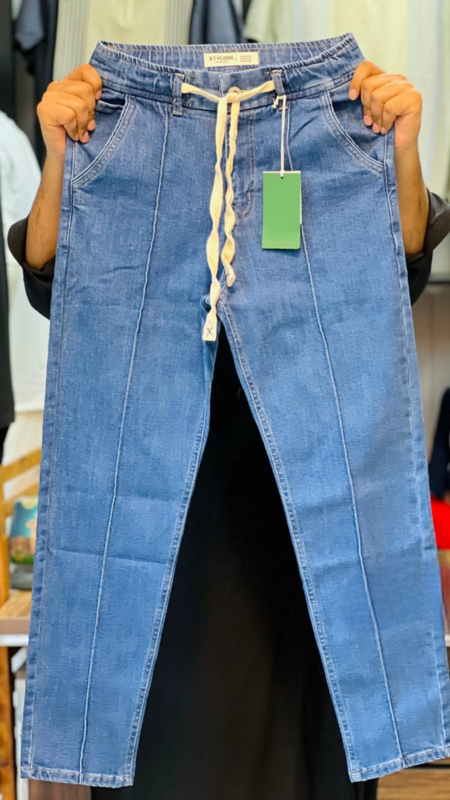 Men’s Blue Jogger Pants with Drawstring Available in Light and Dark Blue