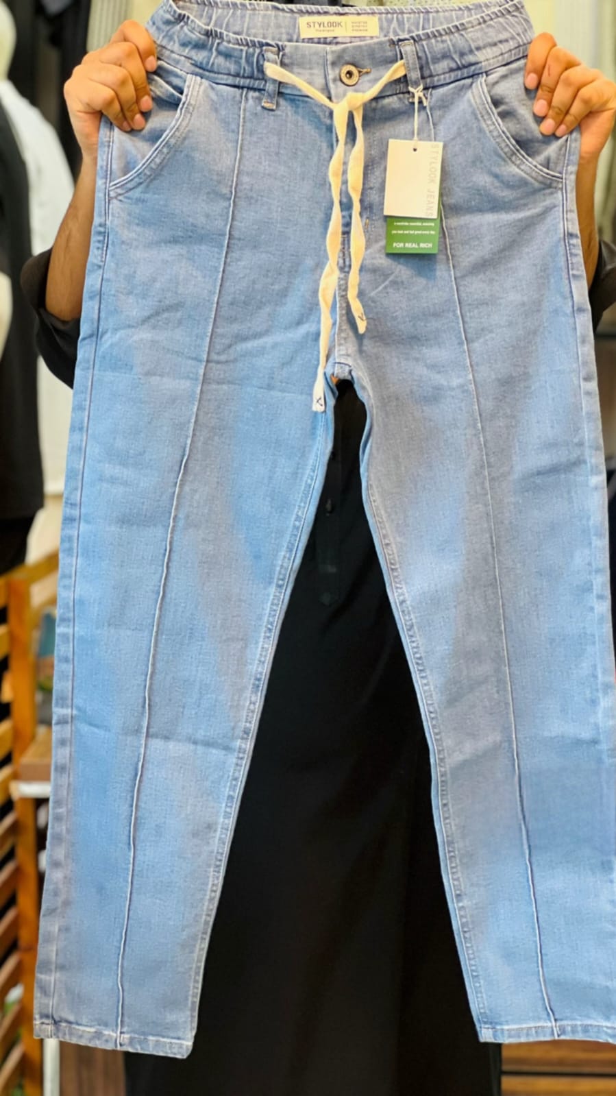 Men’s Blue Jogger Pants with Drawstring Available in Light and Dark Blue