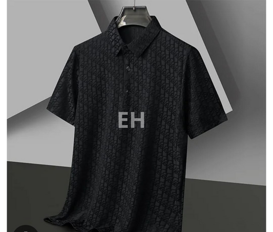 Men’s Black Knitted Polo Shirt  Classic Fit, Soft Touch
